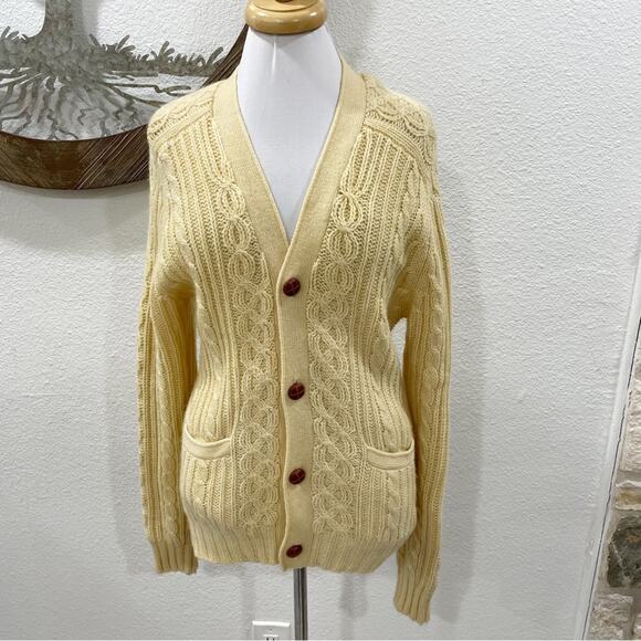 Vintage Iron Wood Trading Company Shetland Wool Cardigan Sweater Yellow Medium